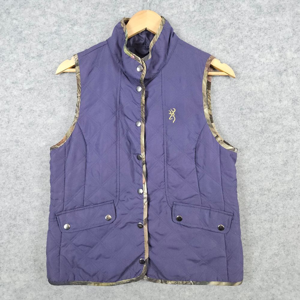 Browning Women's Purple Snap Front Vest Size M Embroidered With Camouflage Trim